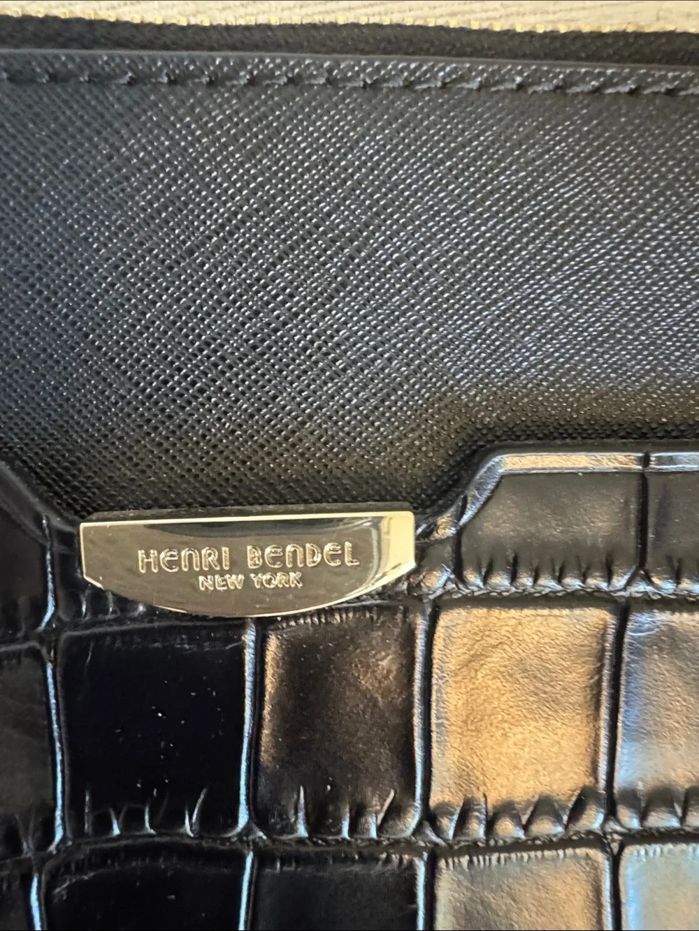 NWT- Henri Bendel Leather Croc-Embossed Zip Pouch- Laptop Case